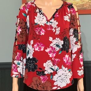 Jennifer Lopez Red Floral Blouse SZ-S